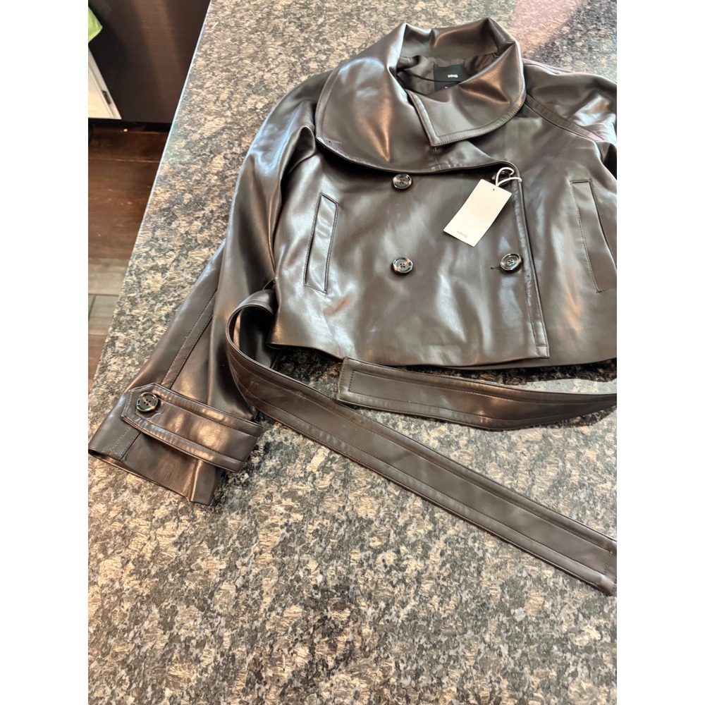 Mango MNG Womens Faux Leather Cropped Belted Jacket Brown Small 17099213 Auro - Picture 9 of 10